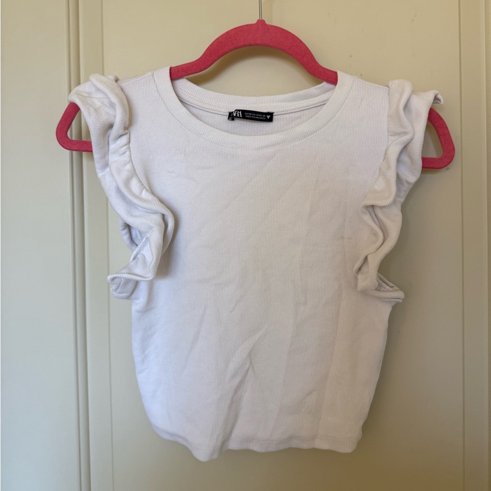 Zara White Ruffle Sleeve Crop Top - Picture 3 of 7